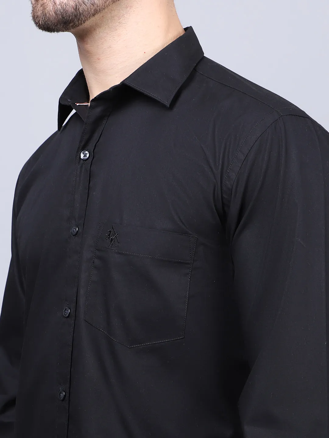 Men's Black Casual Plain Full Sleeve Shirt