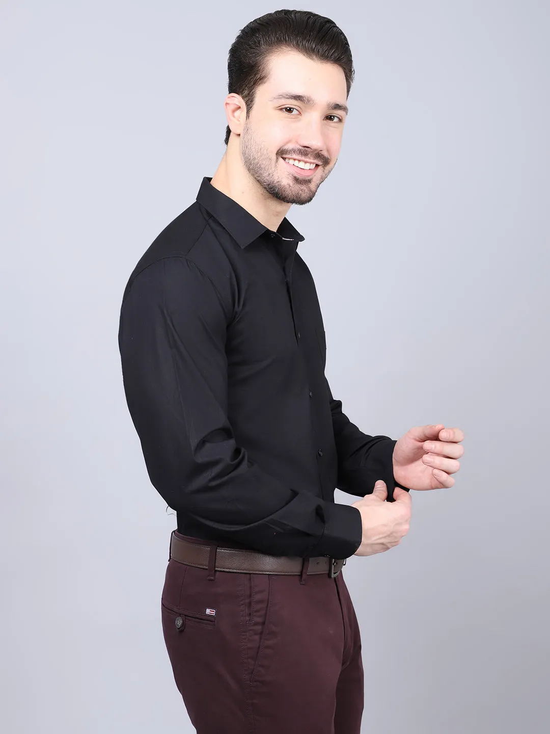 Men's Black Casual Plain Full Sleeve Shirt