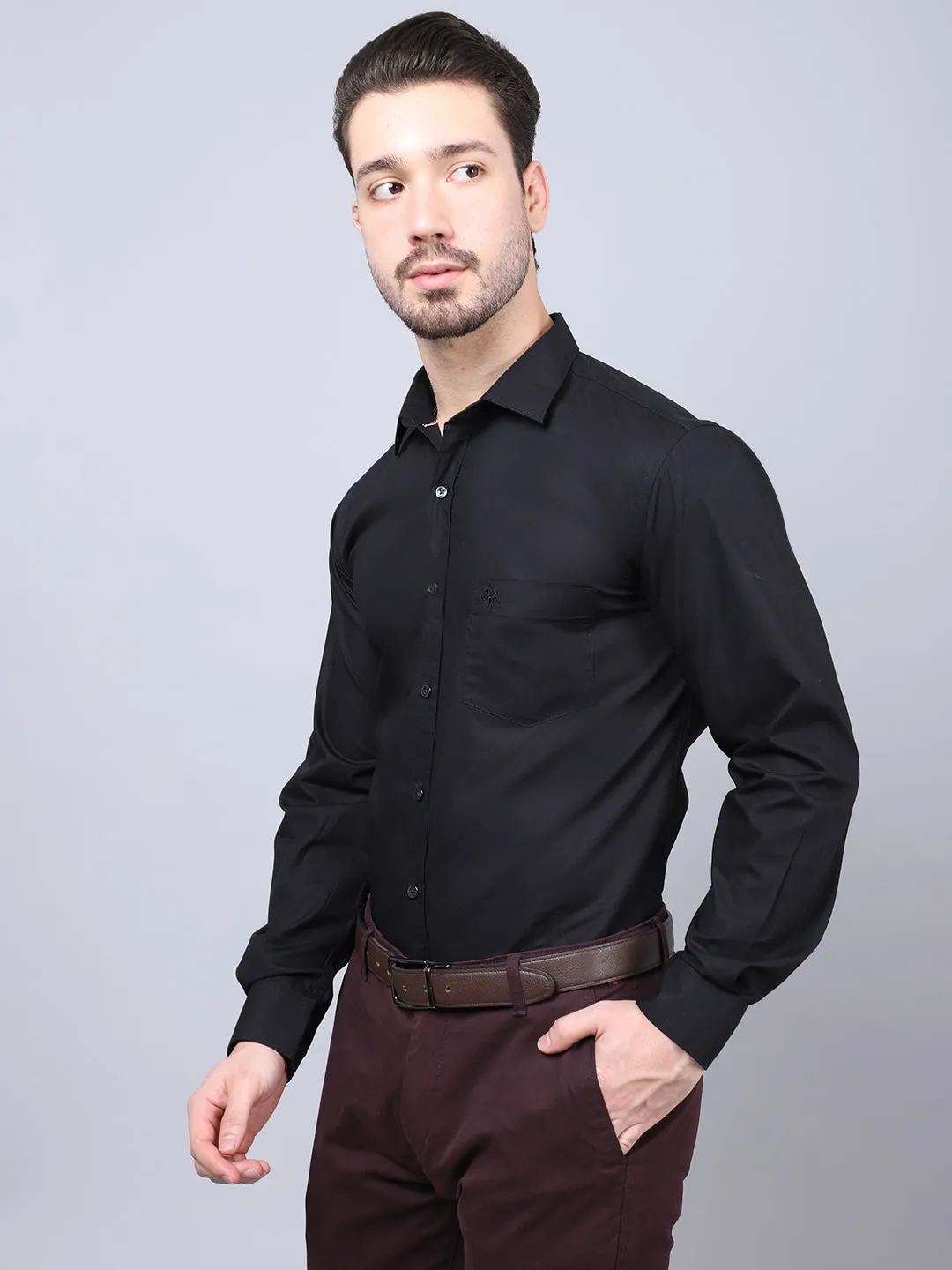 Men's Black Casual Plain Full Sleeve Shirt