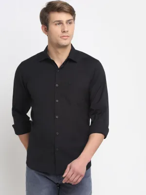 Men's Black Casual Plain Stretch Full Sleeve Shirt