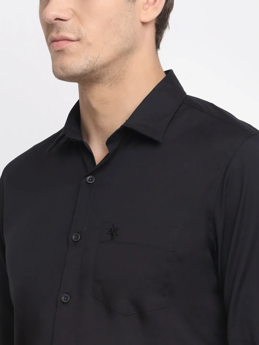 Men's Black Casual Plain Stretch Full Sleeve Shirt