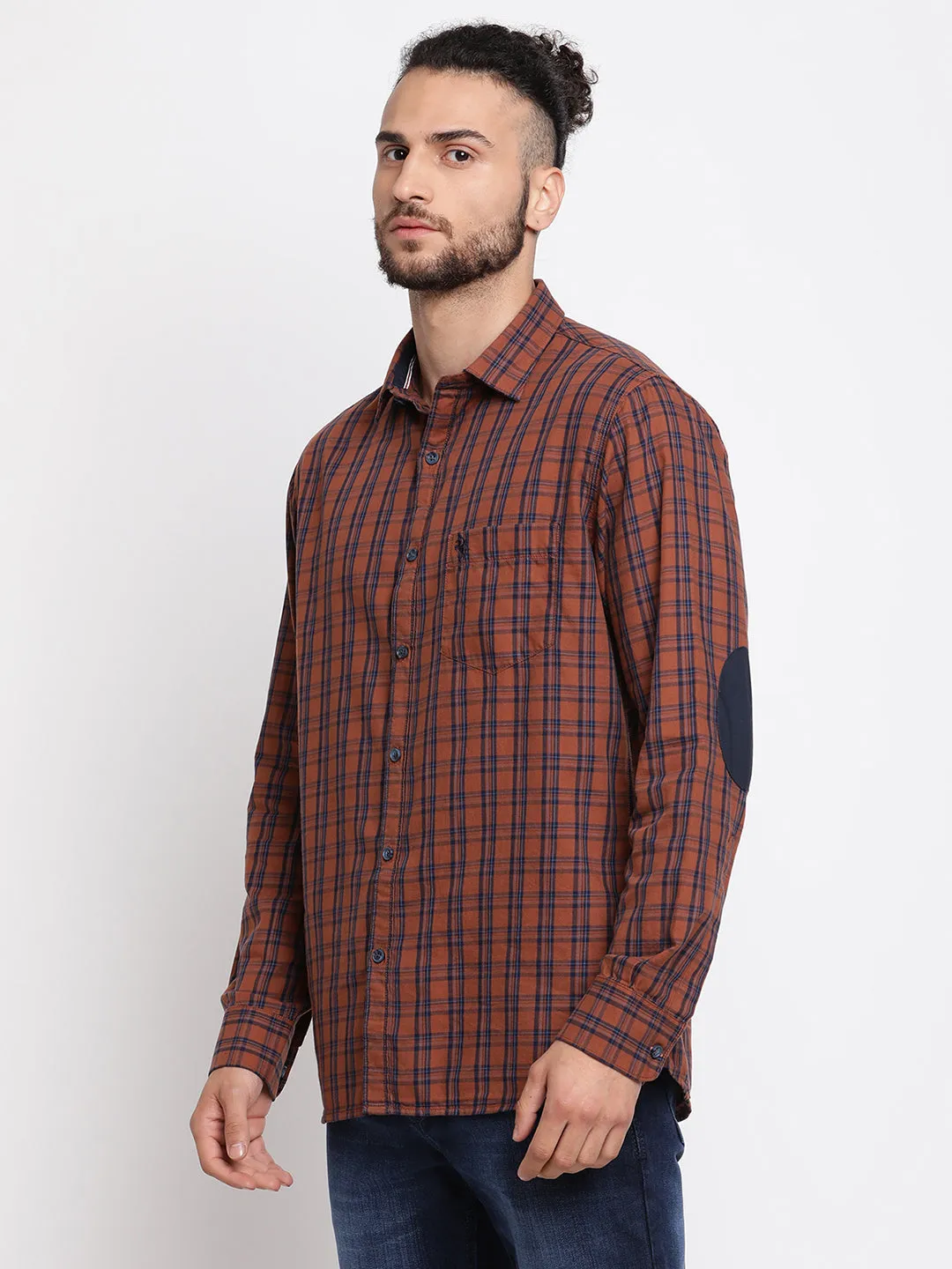 Men's Brown Casual Medium Checks Full Sleeve Shirt