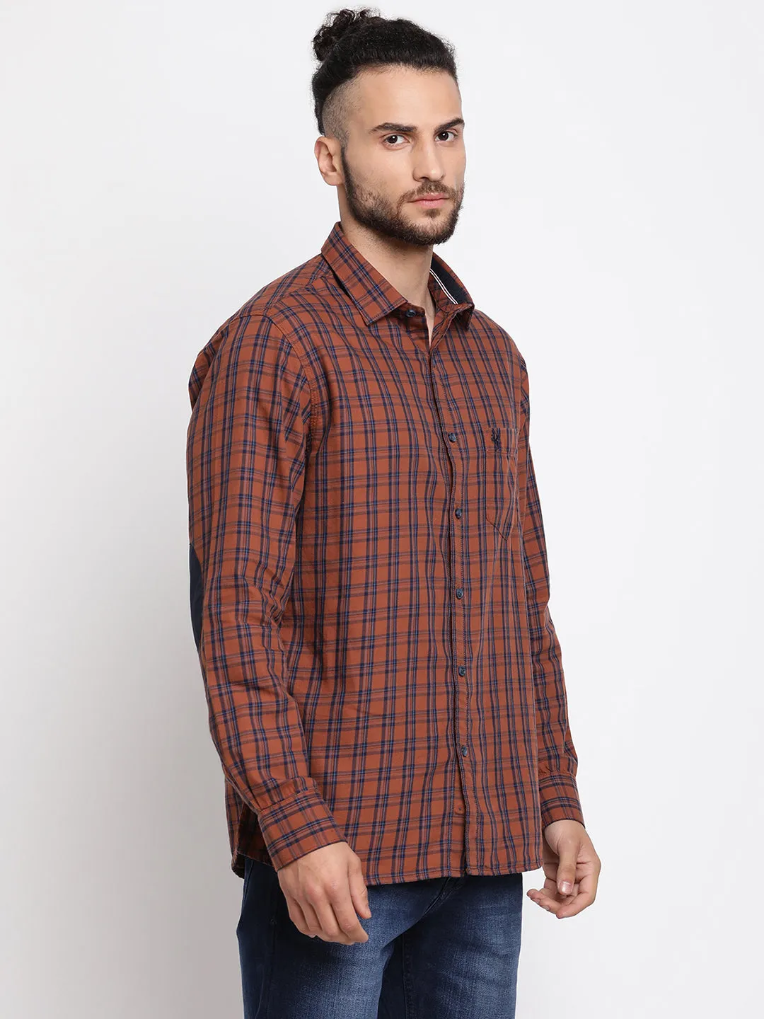 Men's Brown Casual Medium Checks Full Sleeve Shirt