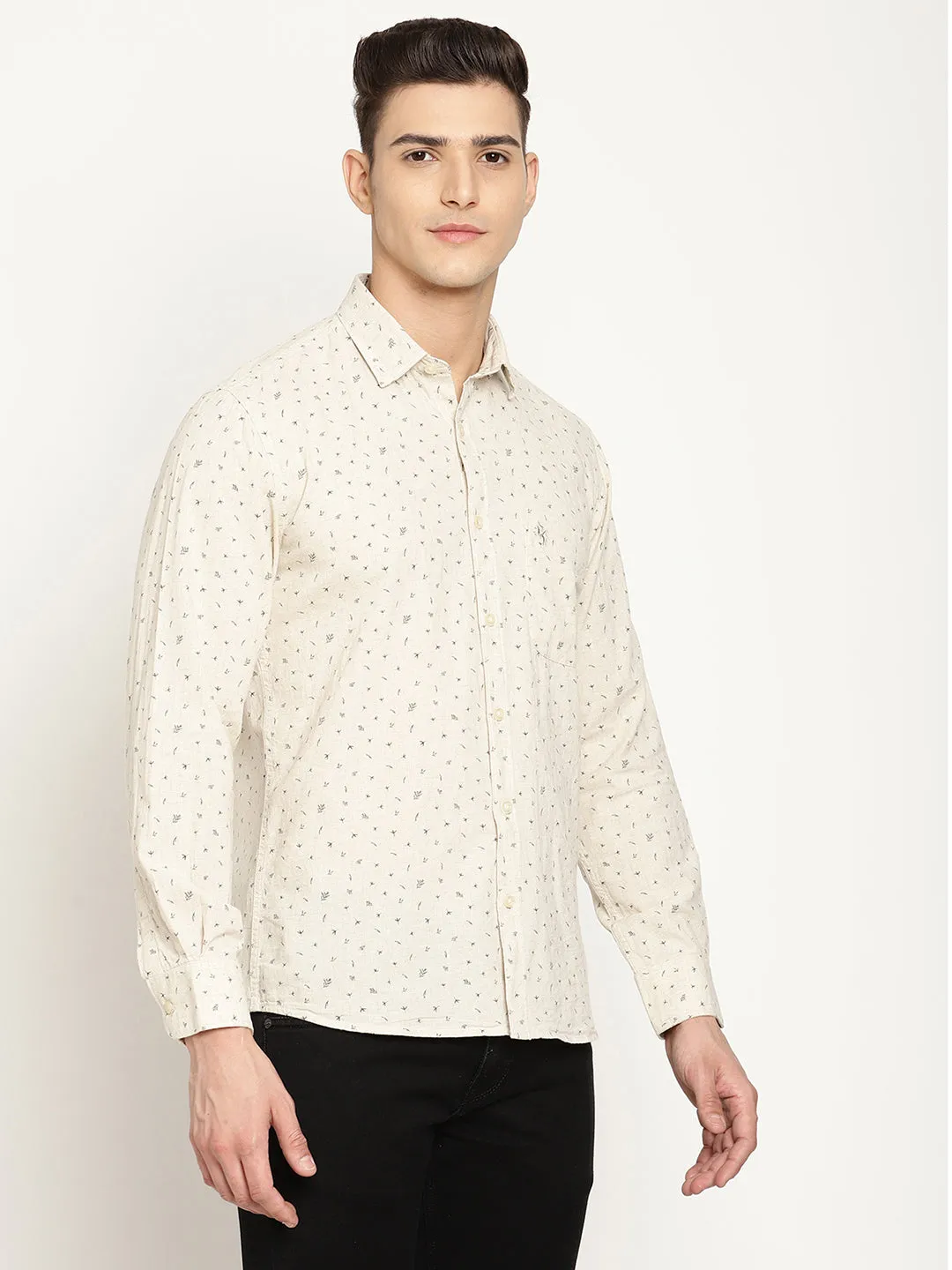 Men's Ecru Casual Ditsy Print Full Sleeve Shirt