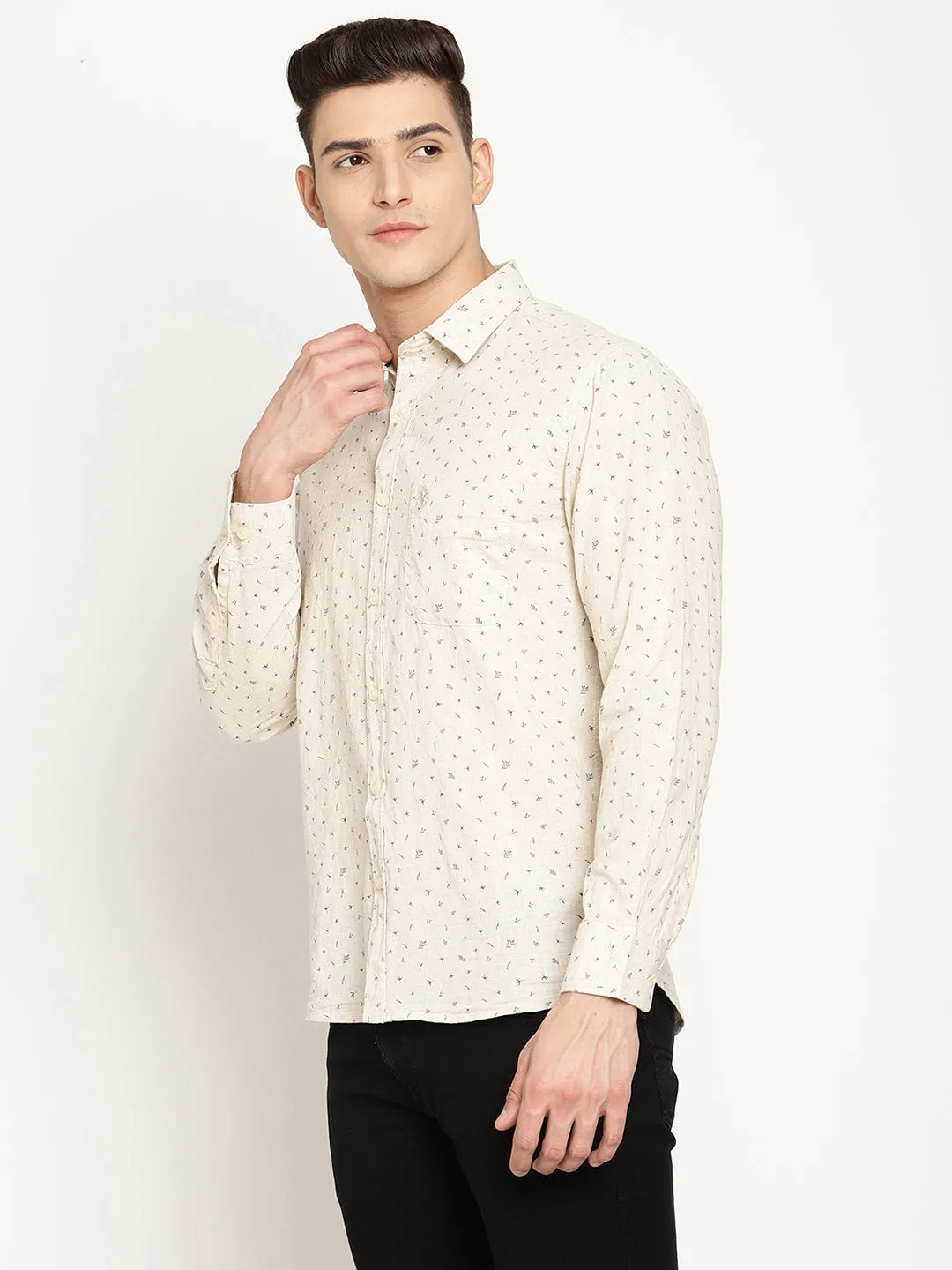 Men's Ecru Casual Ditsy Print Full Sleeve Shirt