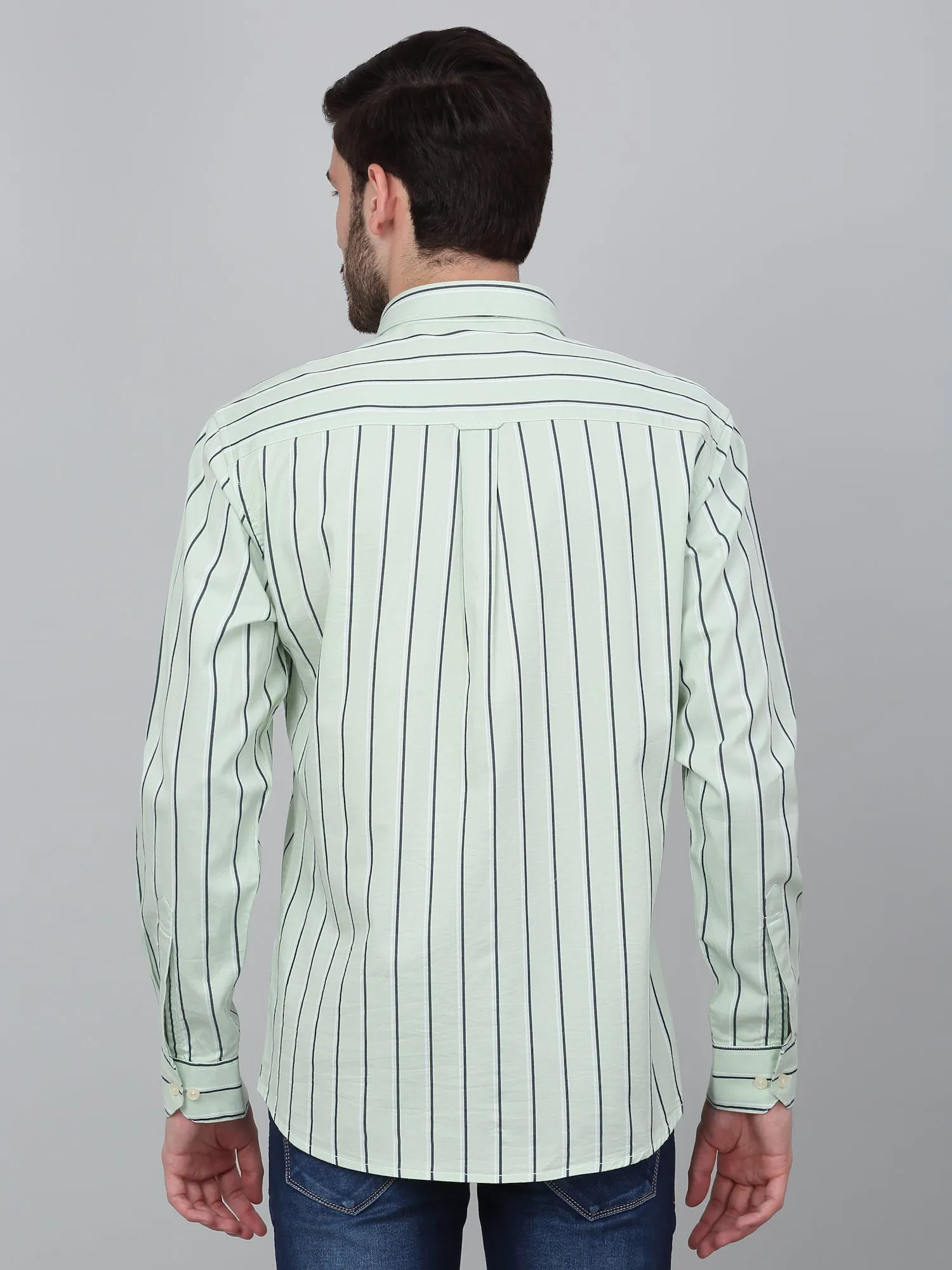 Men's Green Striped Full Sleeve Casual Shirt