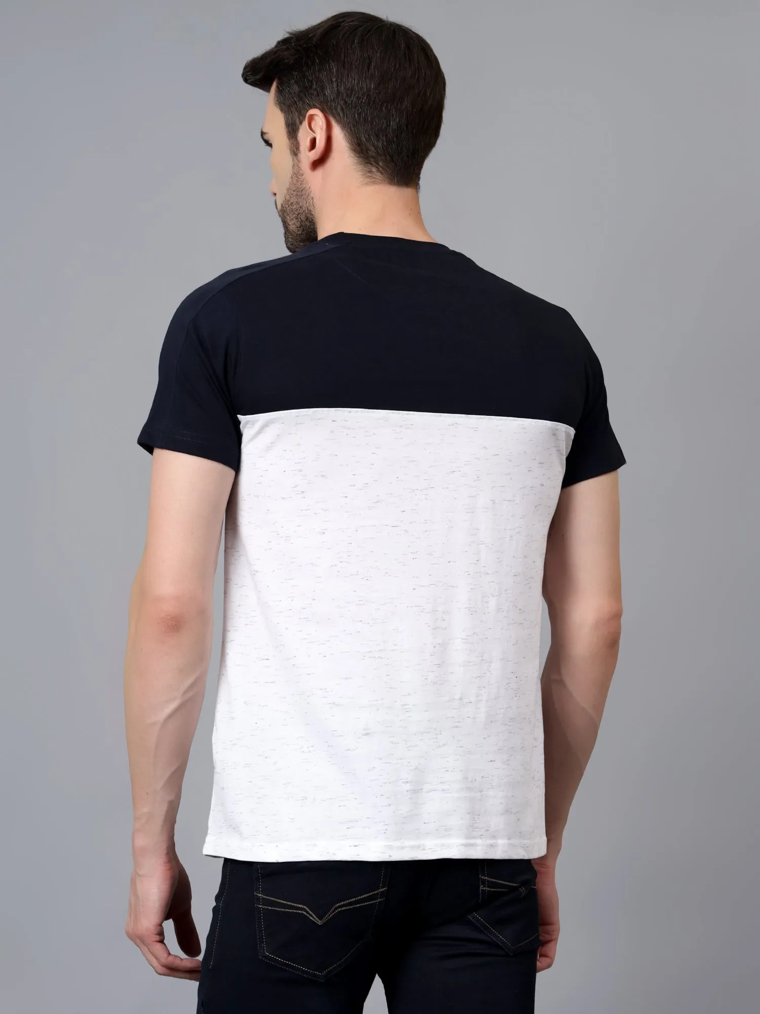 Men's Grey Color Blocked Round Neck Half Sleeve T-shirt