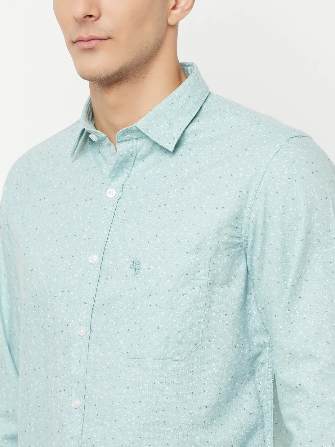 Men's Light Green Casual Ditsy Print Full Sleeve Shirt