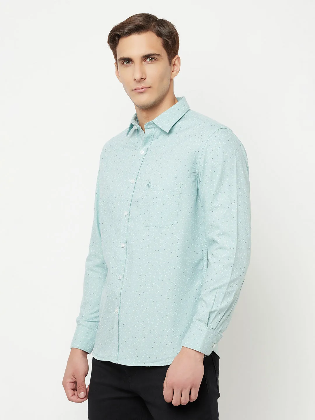 Men's Light Green Casual Ditsy Print Full Sleeve Shirt