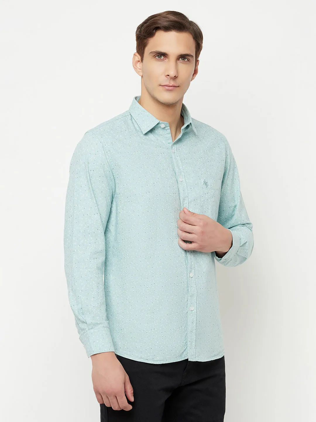 Men's Light Green Casual Ditsy Print Full Sleeve Shirt