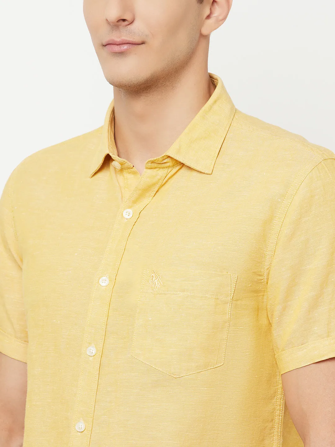 Men's Mustard Casual Plain Half Sleeve Shirt