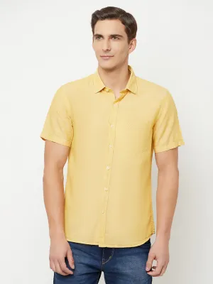 Men's Mustard Casual Plain Half Sleeve Shirt