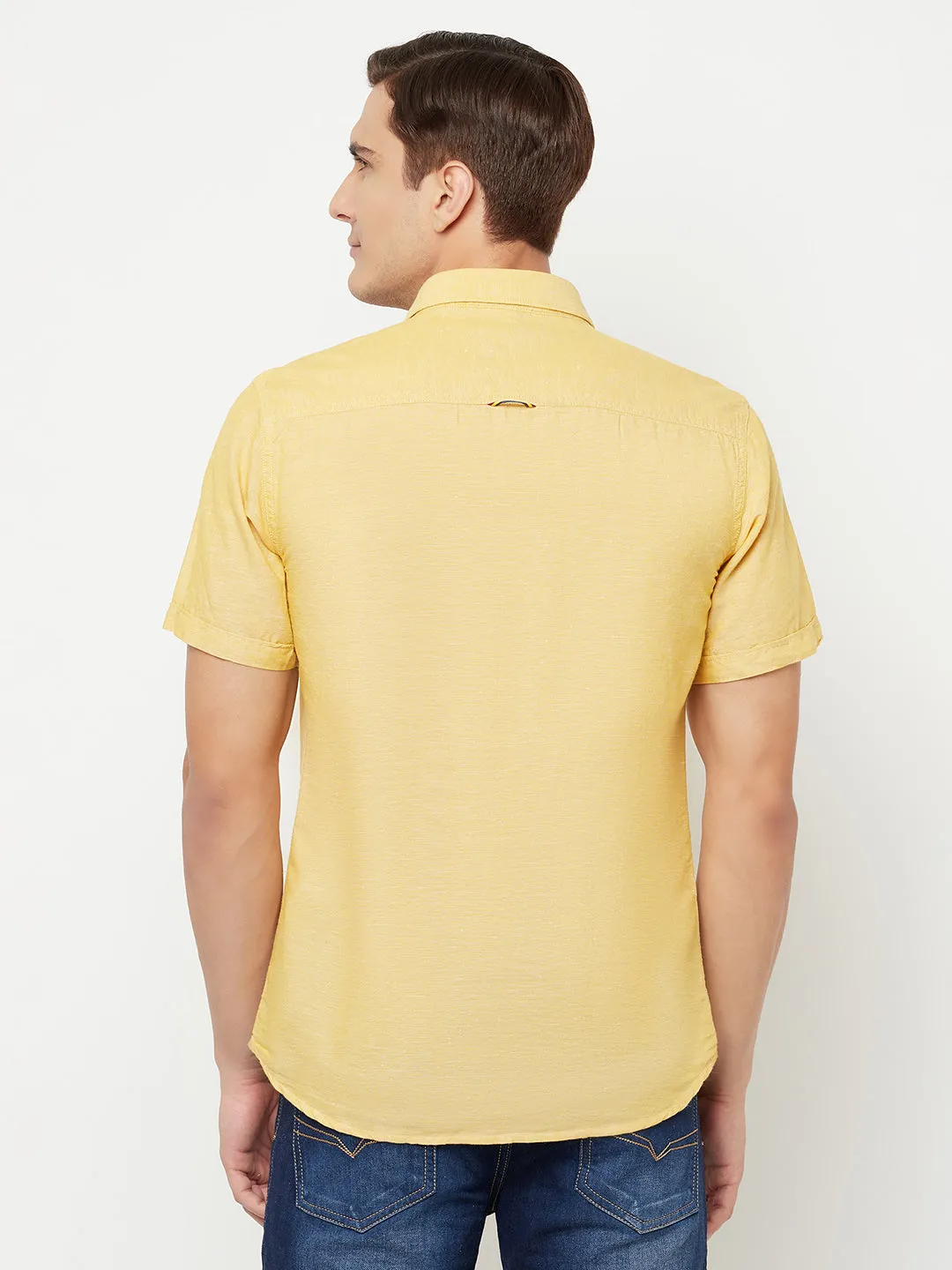 Men's Mustard Casual Plain Half Sleeve Shirt