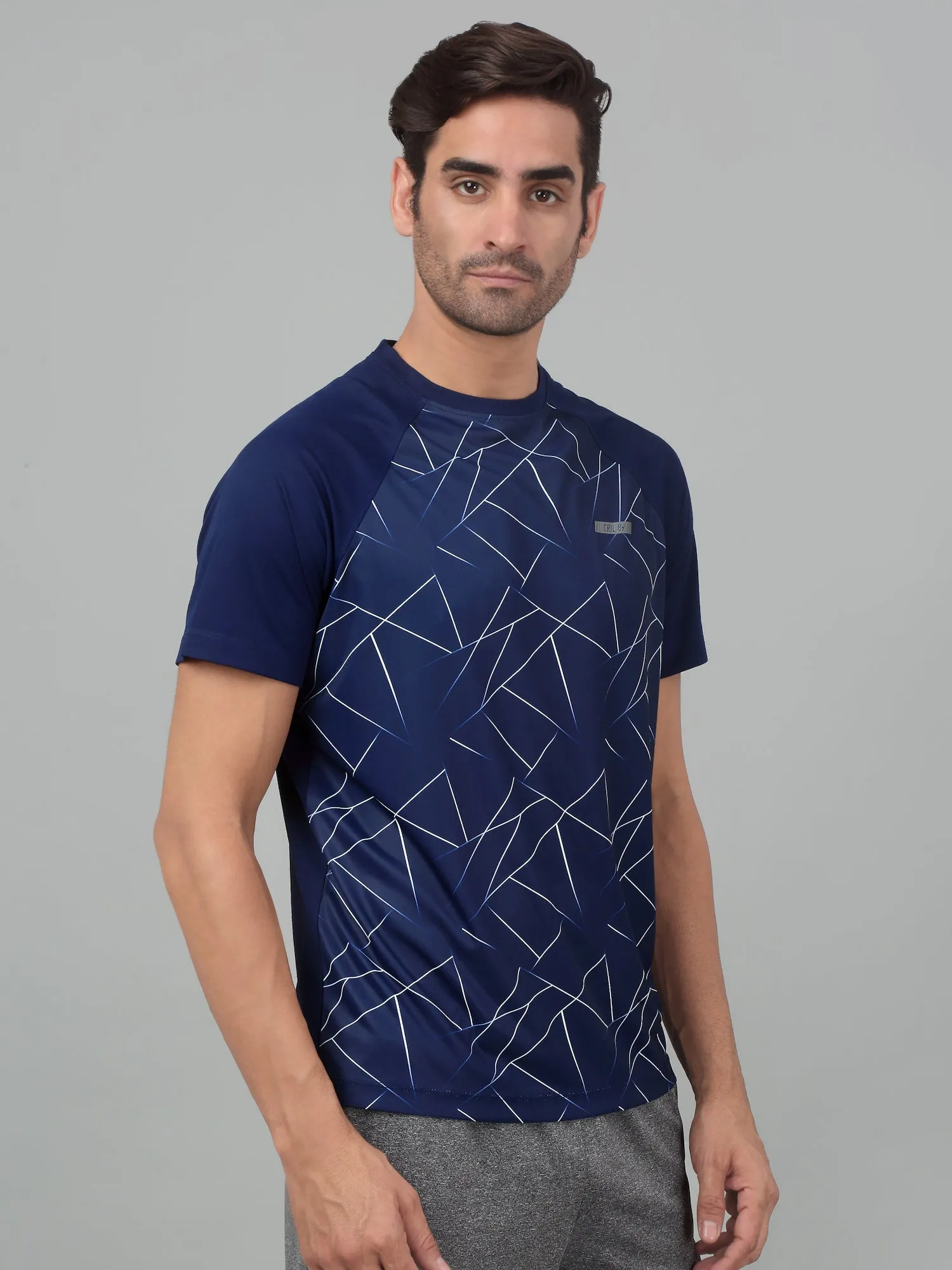 Men's Navy Blue Round neck Half Sleeve T-Shirt with printed front