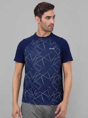 Men's Navy Blue Round neck Half Sleeve T-Shirt with printed front