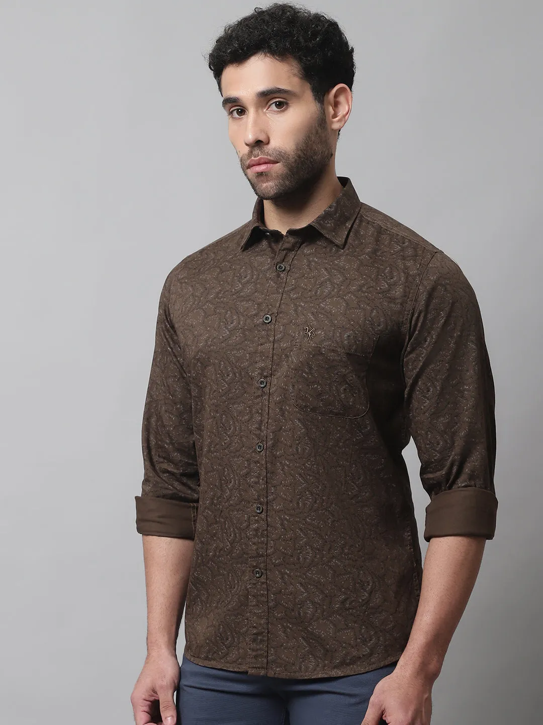 Men's Olive Green Casual Ditsy Print Full Sleeve Shirt