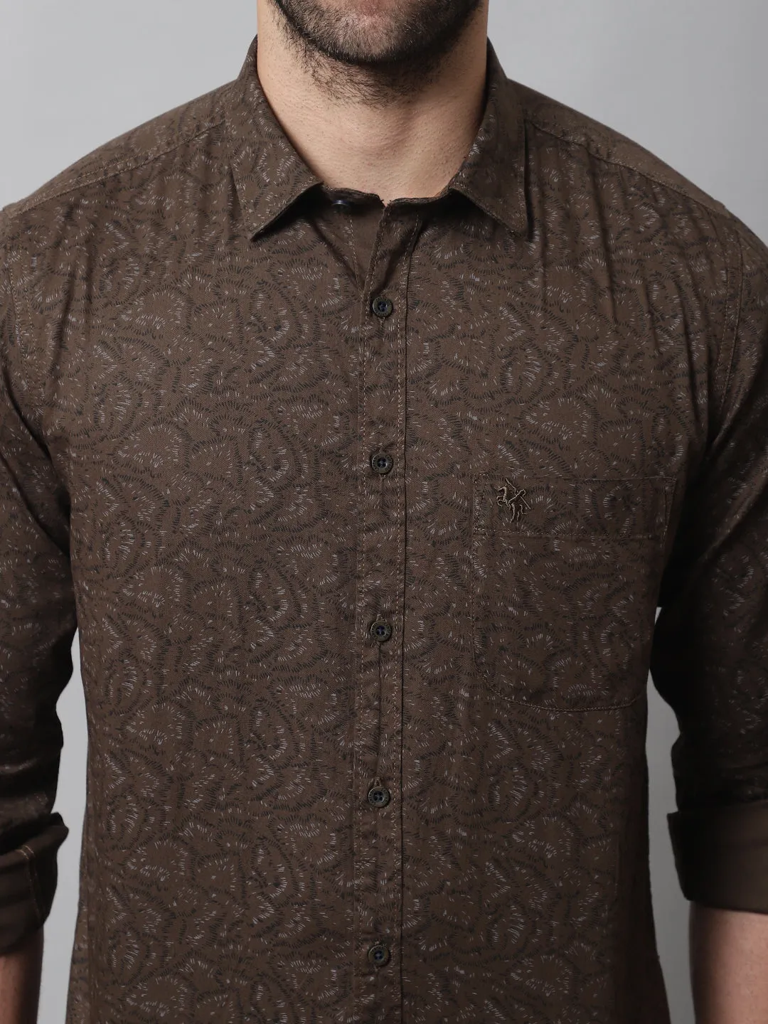 Men's Olive Green Casual Ditsy Print Full Sleeve Shirt