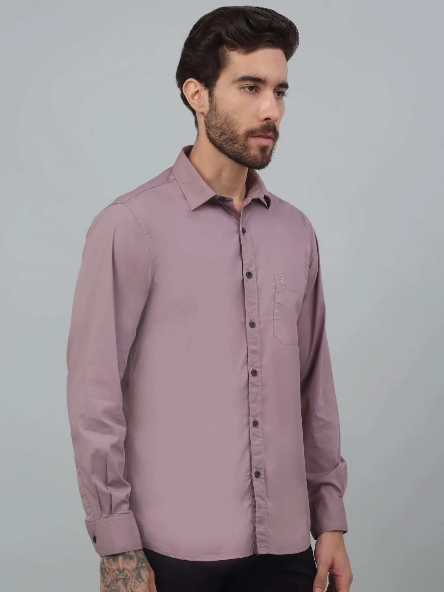 Men's Purple Casual Plain Stretch Full Sleeve Shirt