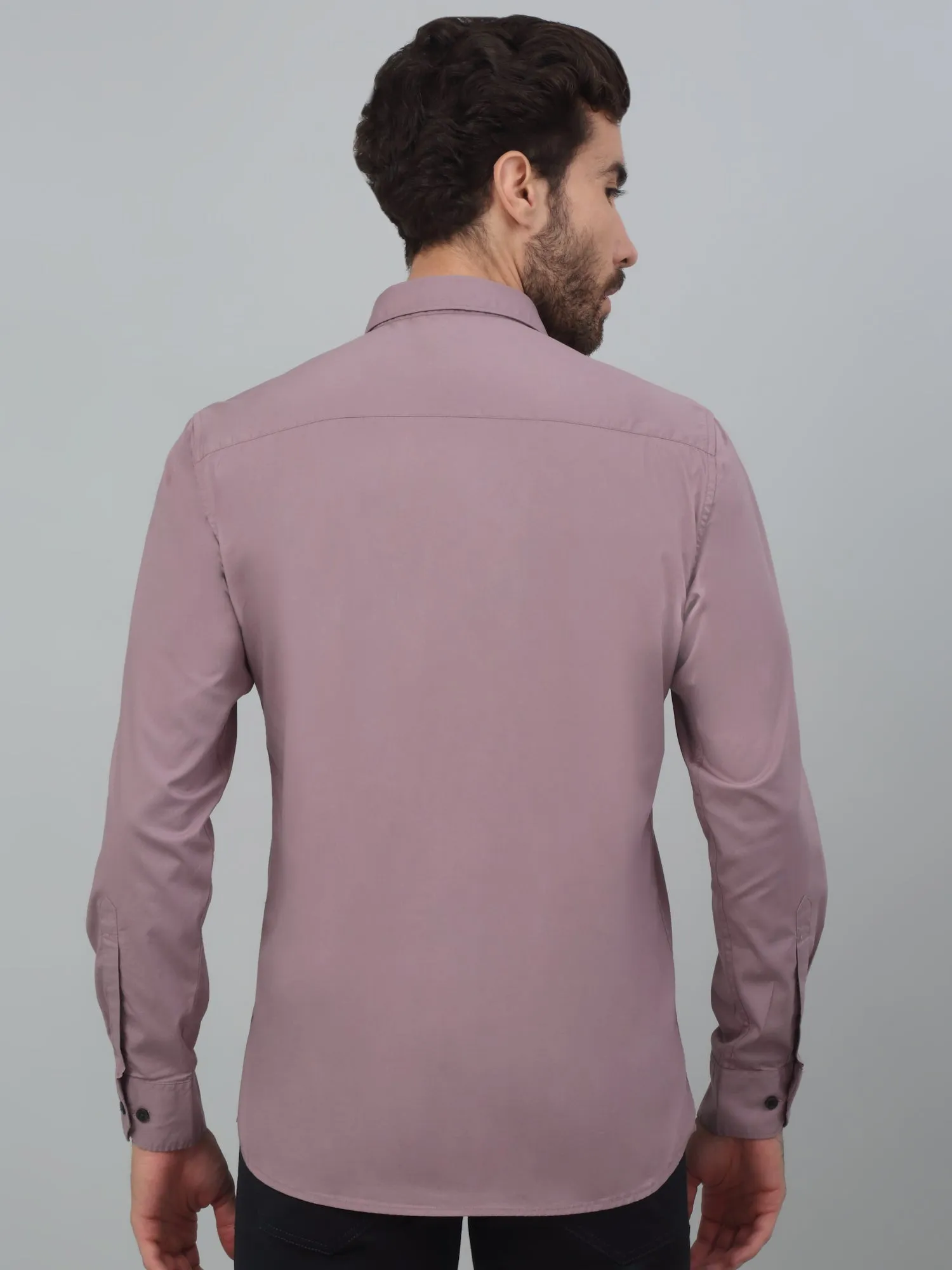 Men's Purple Casual Plain Stretch Full Sleeve Shirt