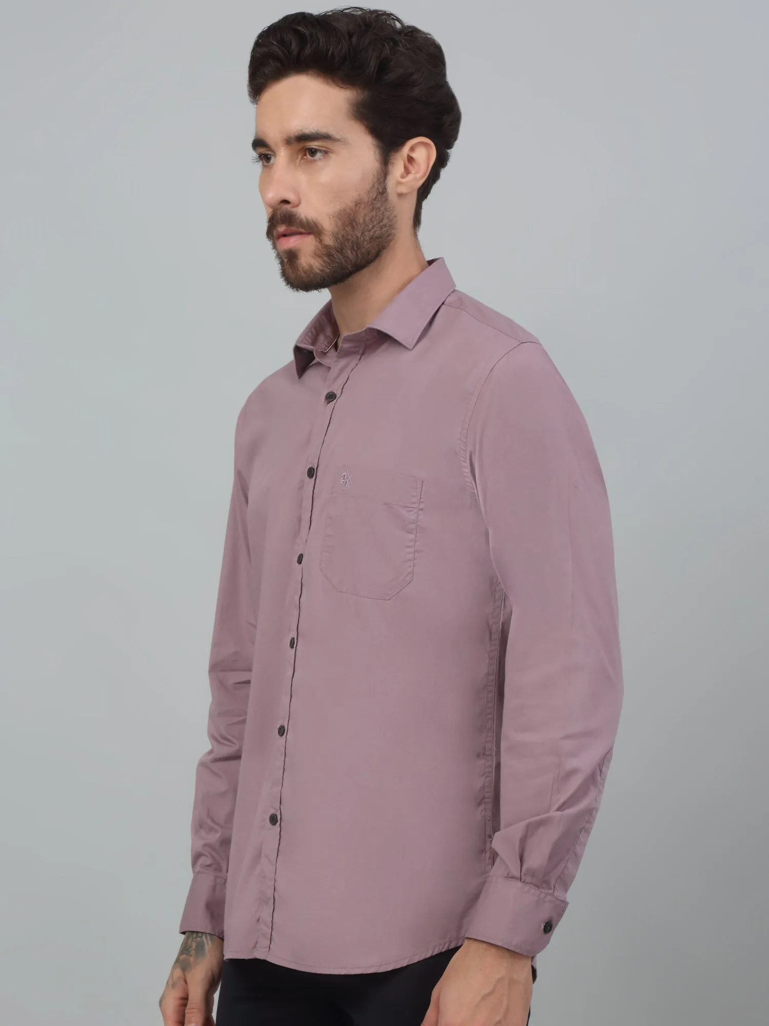 Men's Purple Casual Plain Stretch Full Sleeve Shirt