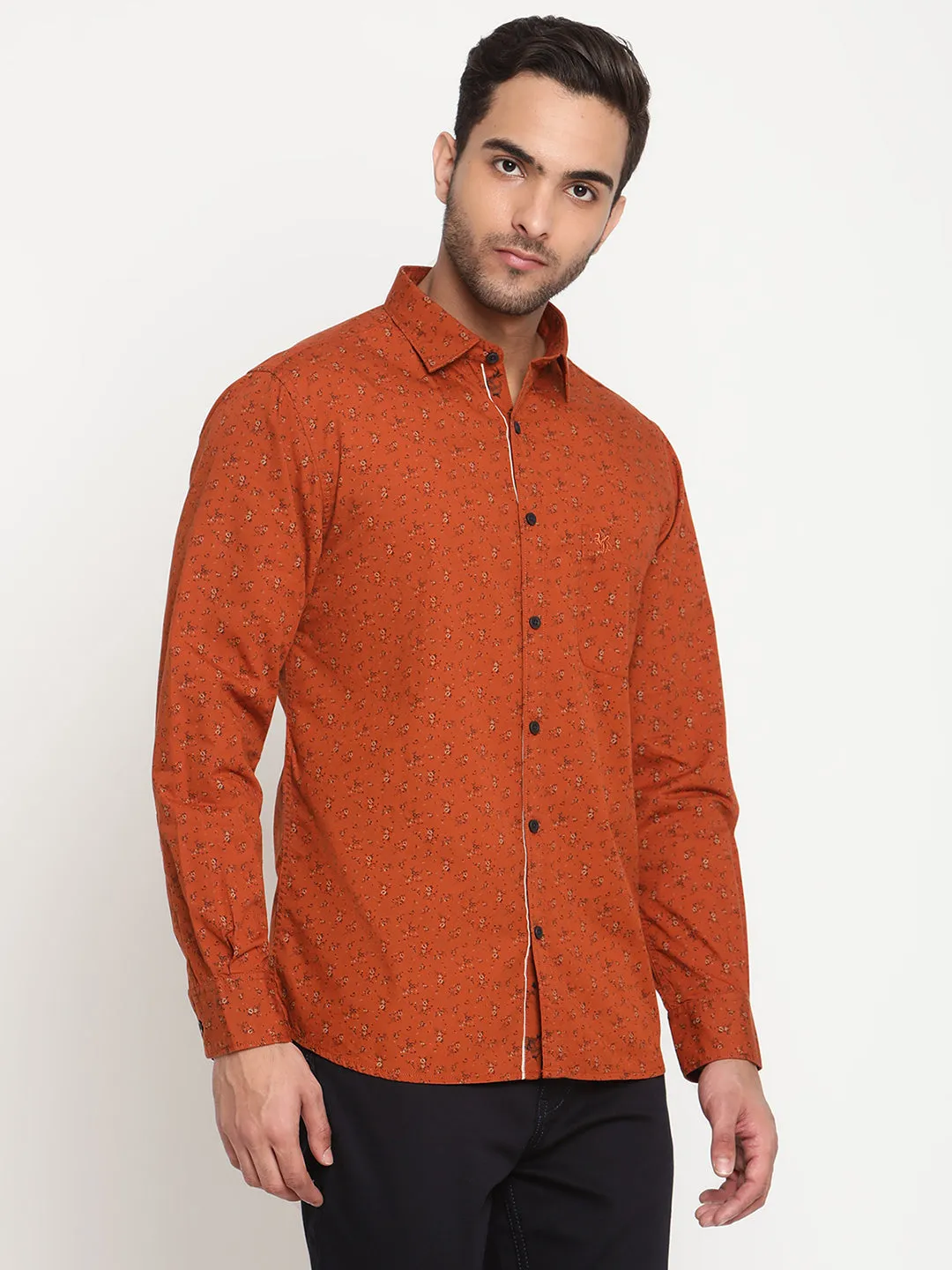 Men's Rust Casual Floral Ditsy Print Full Sleeve Shirt