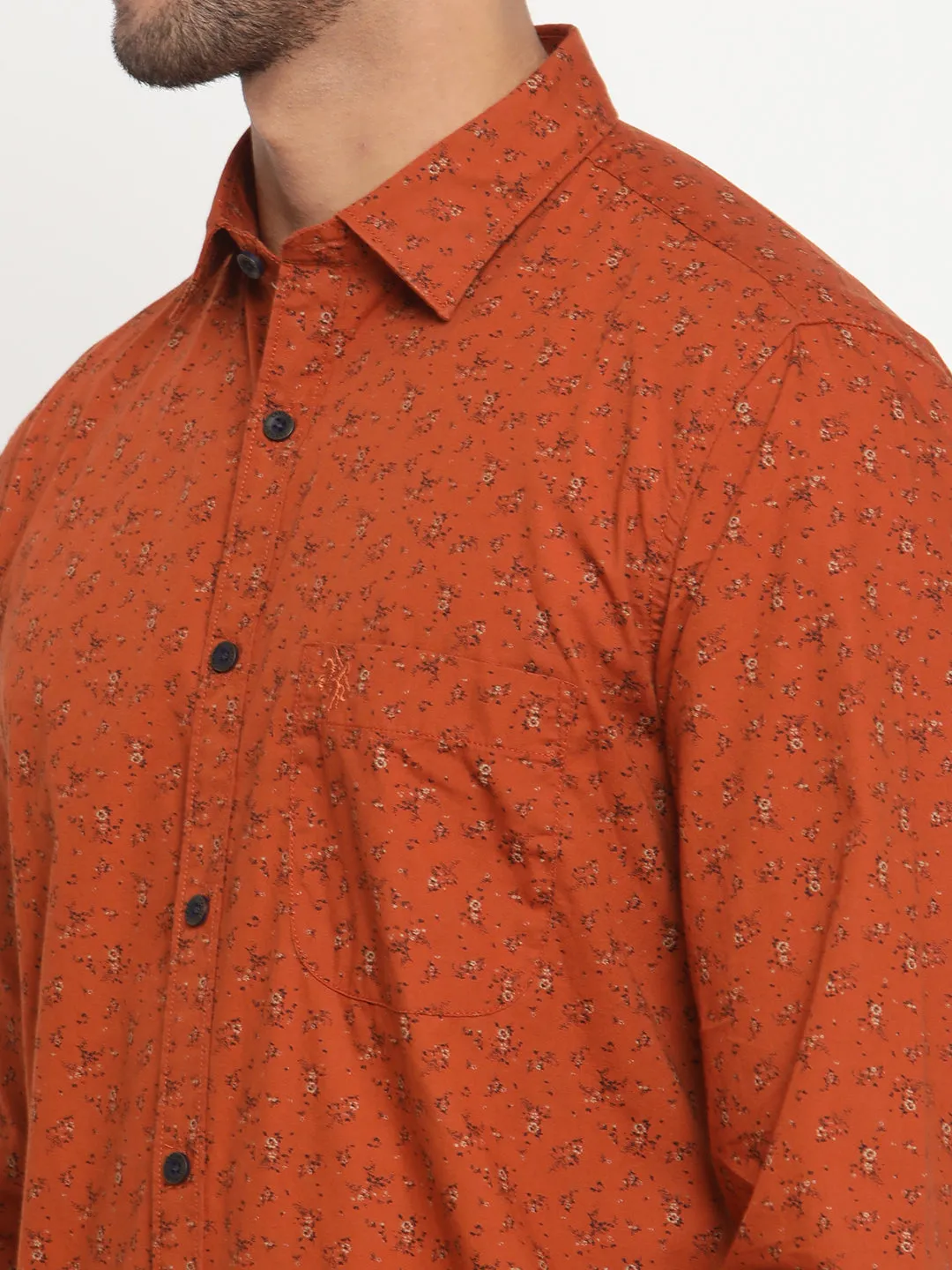 Men's Rust Casual Floral Ditsy Print Full Sleeve Shirt