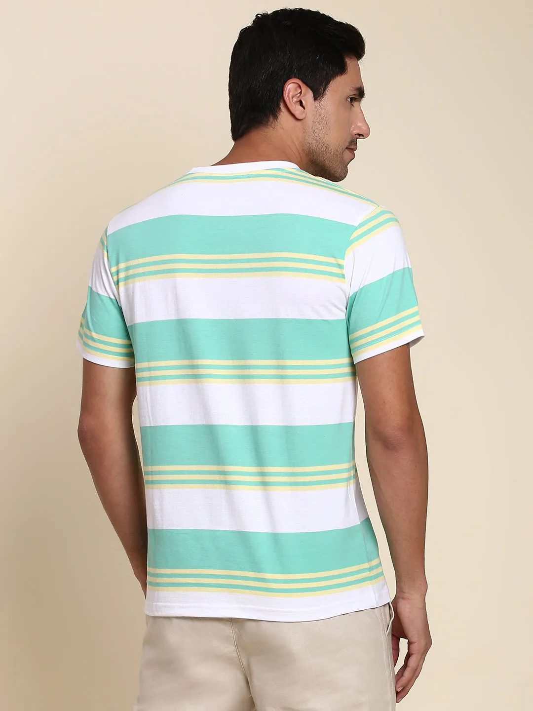 Men's Soft And Stretchy Fabric Sea Green Casual Crew Neck Tshirt