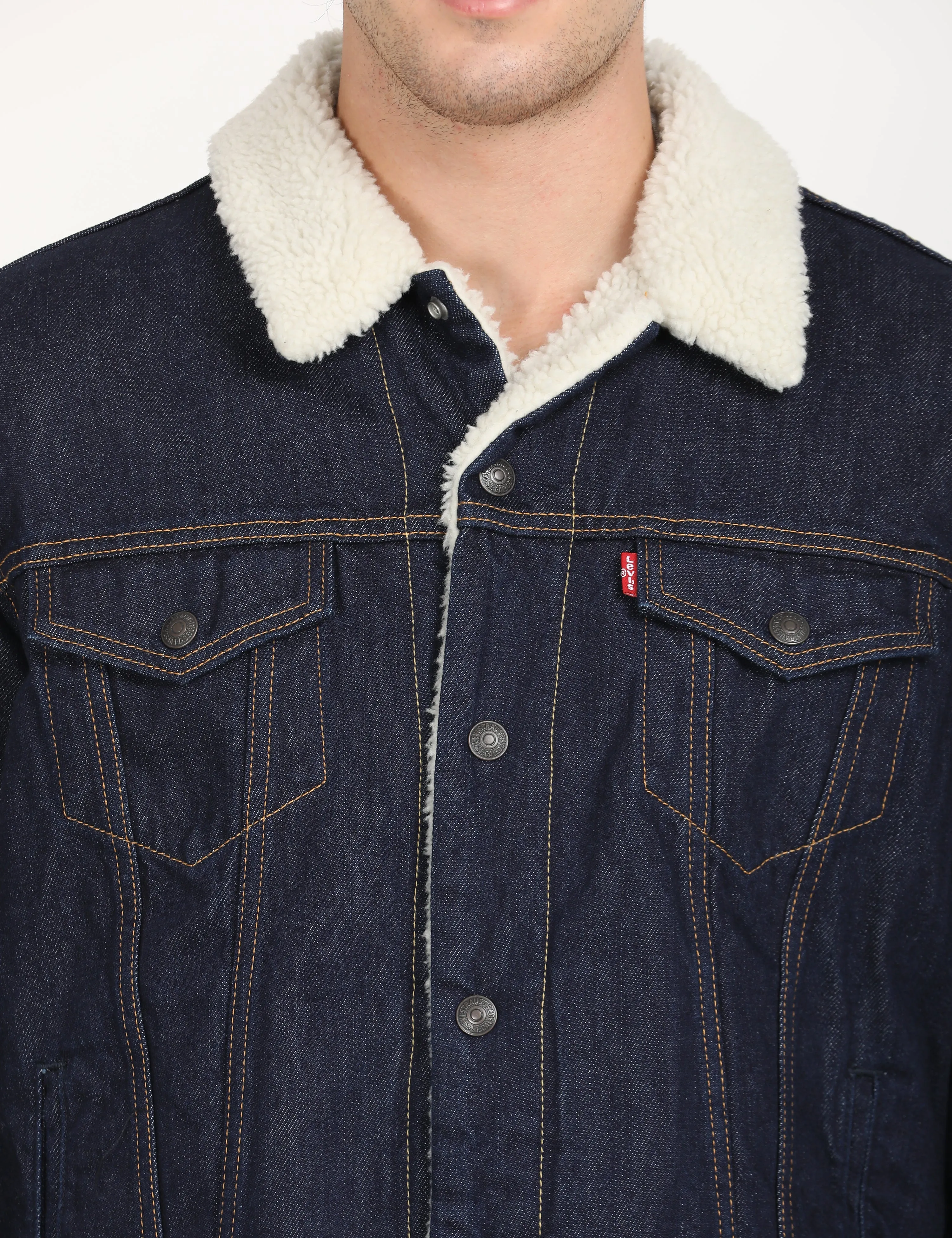 Men's Solid Navy Spread Collar Denim Jacket