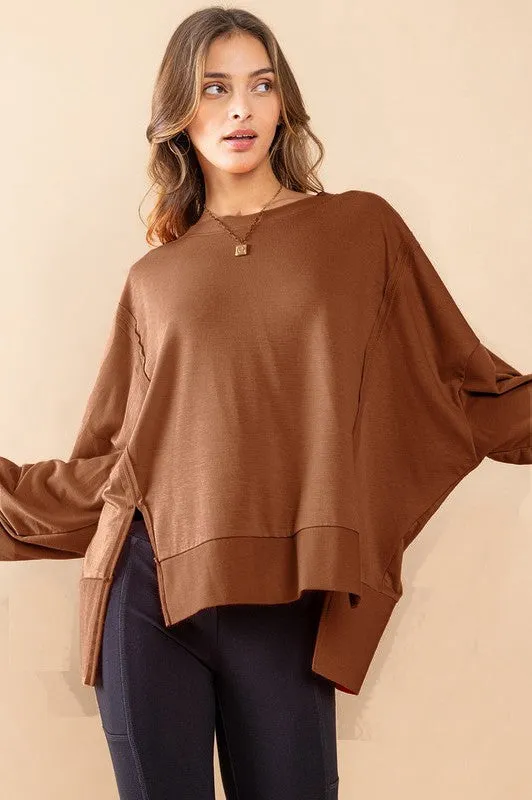 Mocha Solid Hi-Lo Sweatshirt