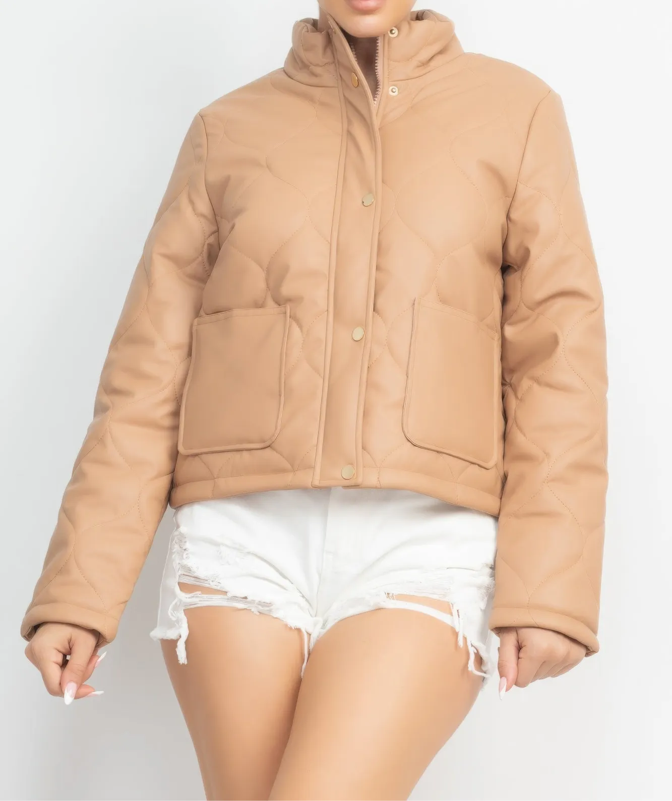 Mock Neck Quilted Jacket