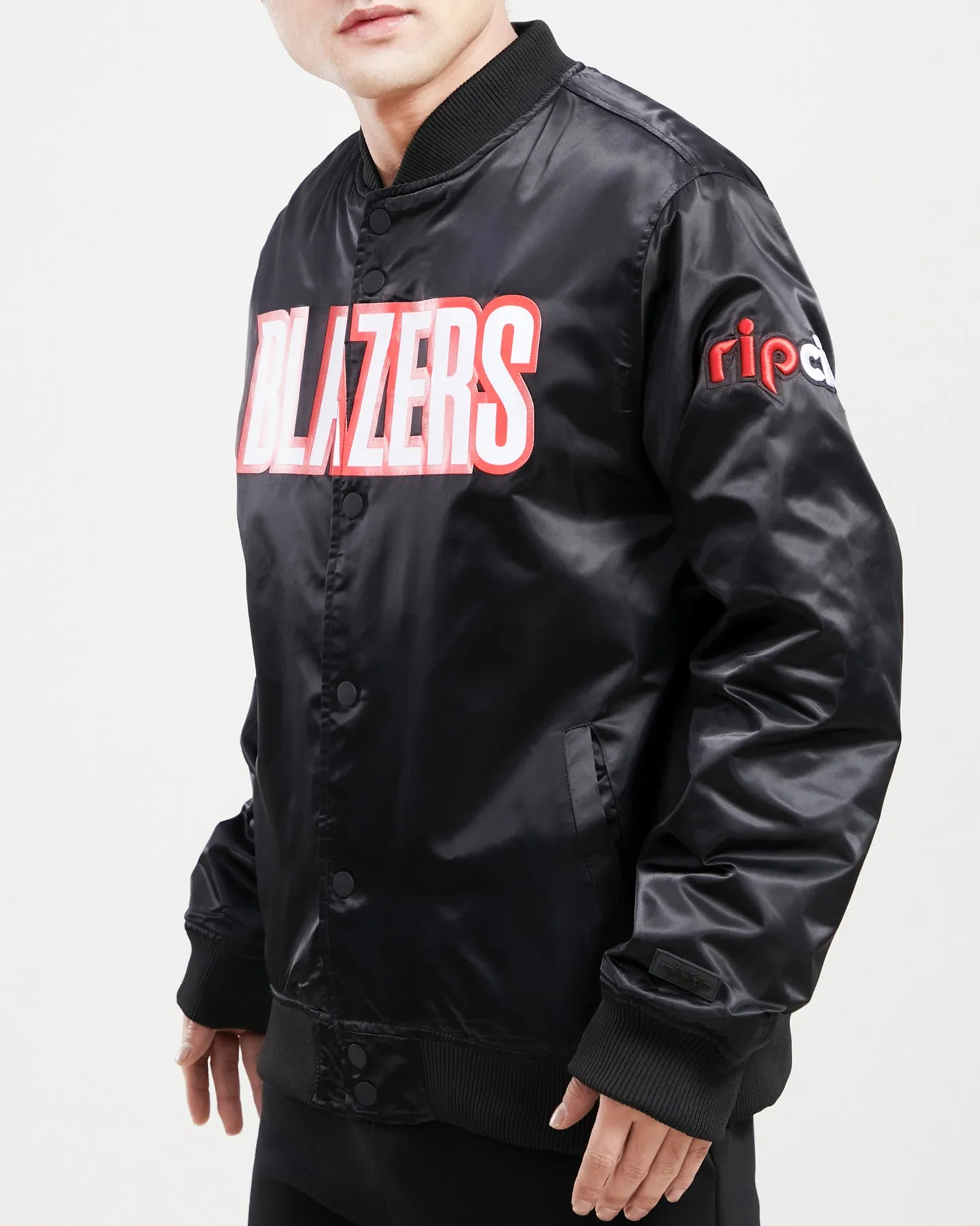 NBA PORTLAND TRAIL BLAZERS TEAM BIG LOGO MEN'S SATIN JACKET (BLACK)