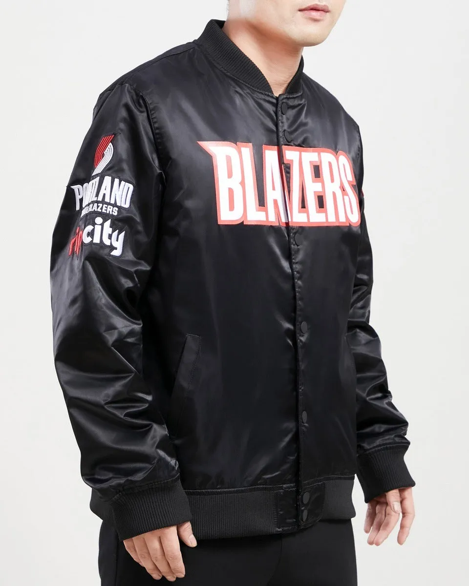 NBA PORTLAND TRAIL BLAZERS TEAM BIG LOGO MEN'S SATIN JACKET (BLACK)