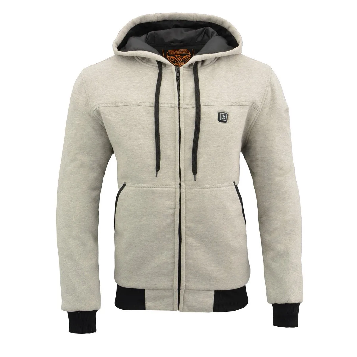 Nexgen Heat MPM1714SET Men's “Fiery’’ Heated Hoodie Silver Zipper Front Sweatshirt Jacket for Winter w/Battery Pack