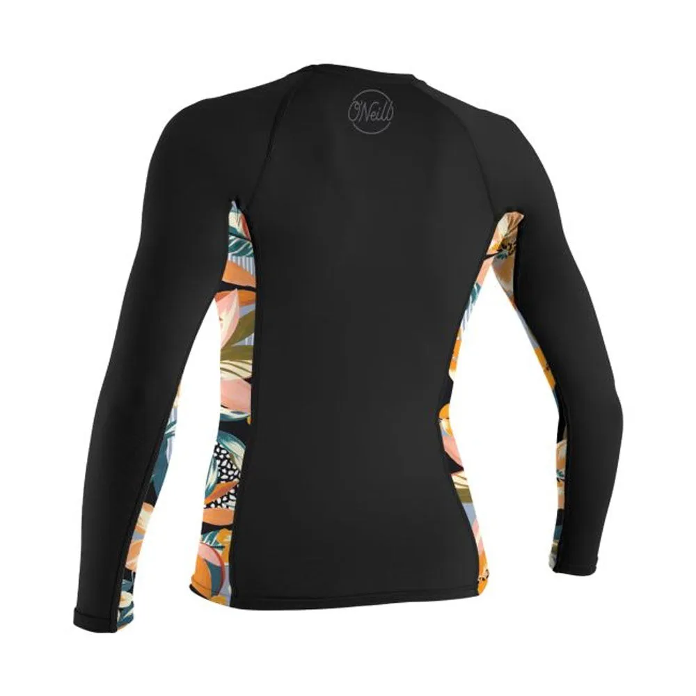 O'Neill Womens Side Print L/S Rash Guard - Black/Demifloral