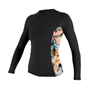 O'Neill Womens Side Print L/S Rash Guard - Black/Demifloral