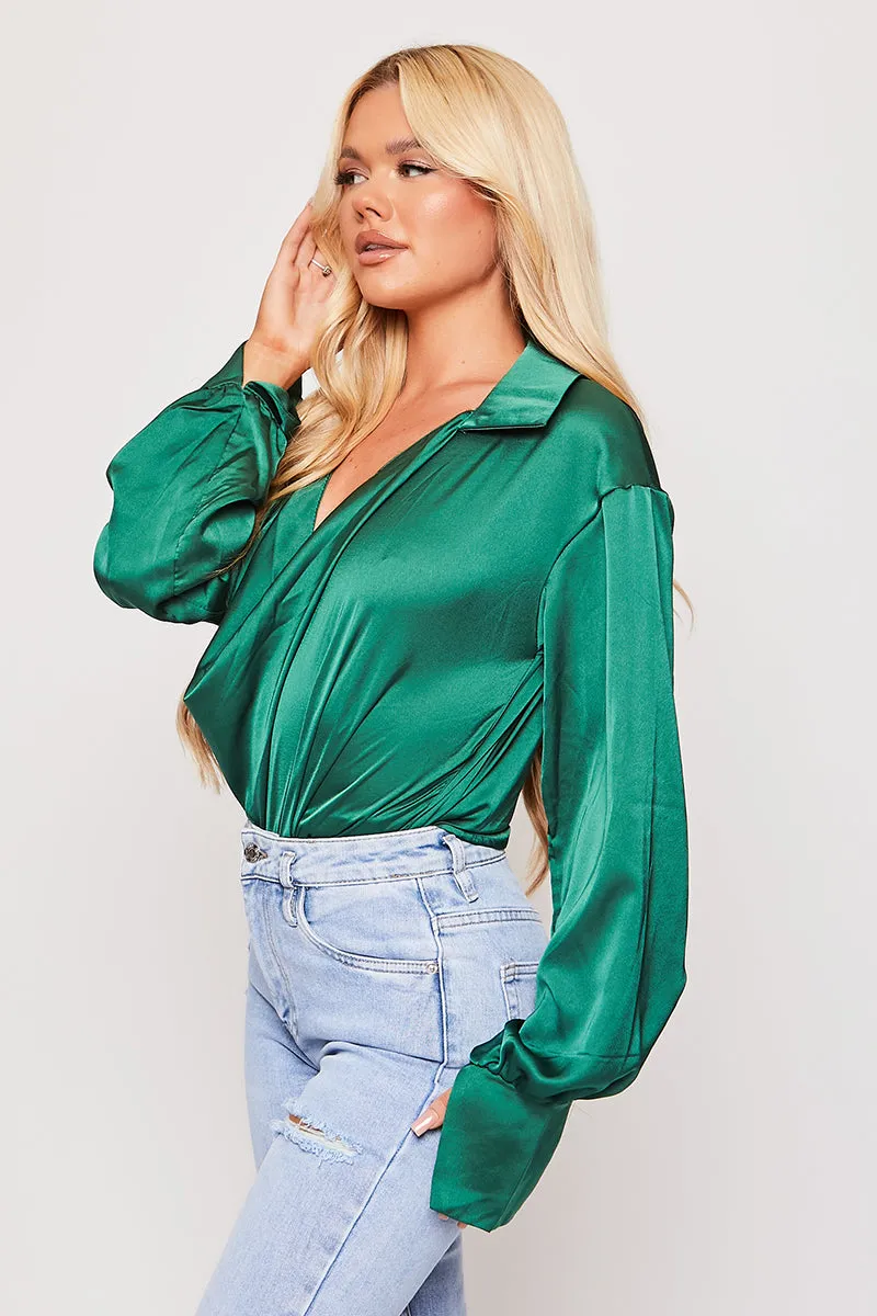 Paige - Green Satin Cowl Neck Blouse