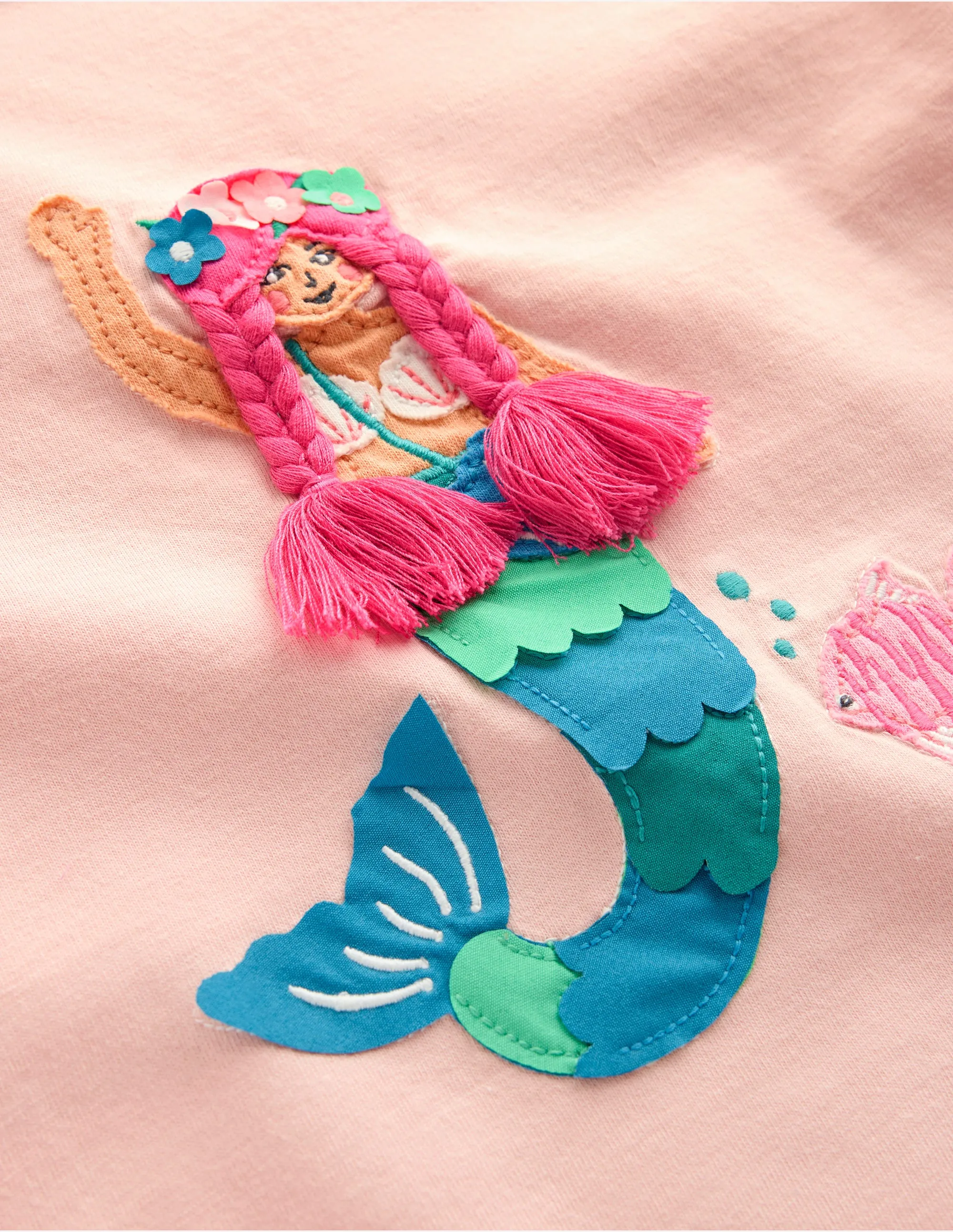 Short Sleeve Applique T-shirt-Chalk Pink Mermaid