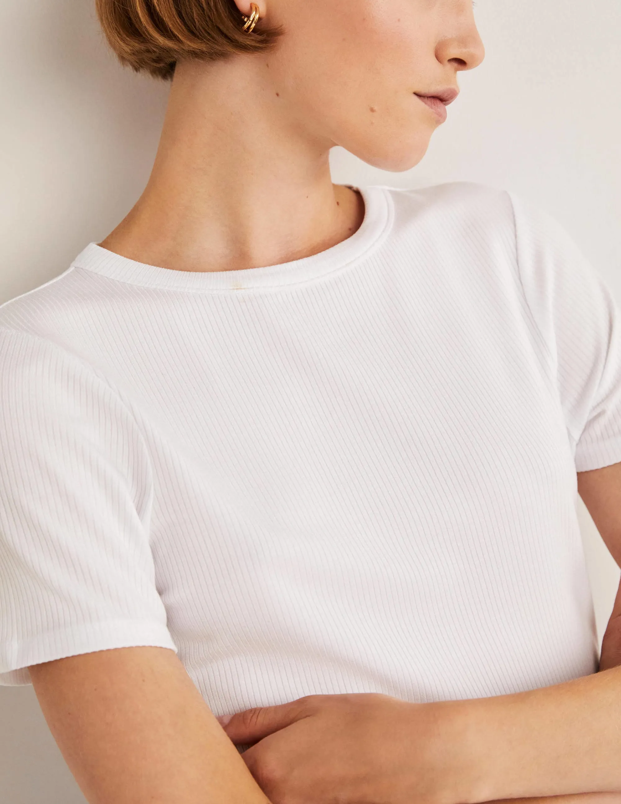 Soft Ribbed Crew Neck T-shirt-White