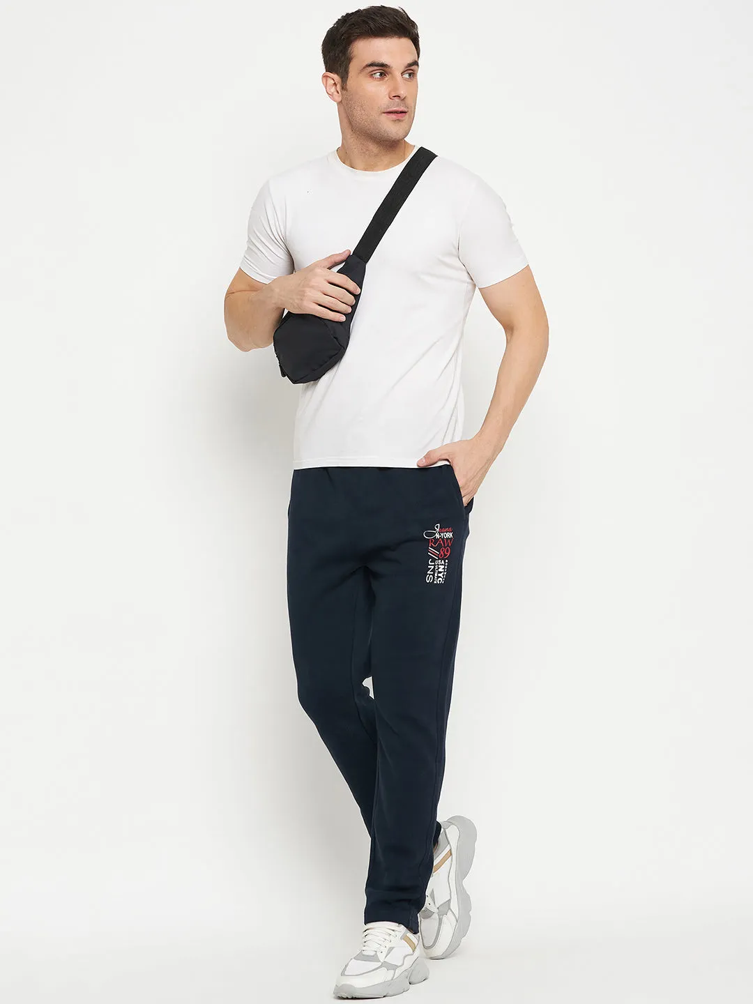 Solid Navy Full Length Track Pant for Men