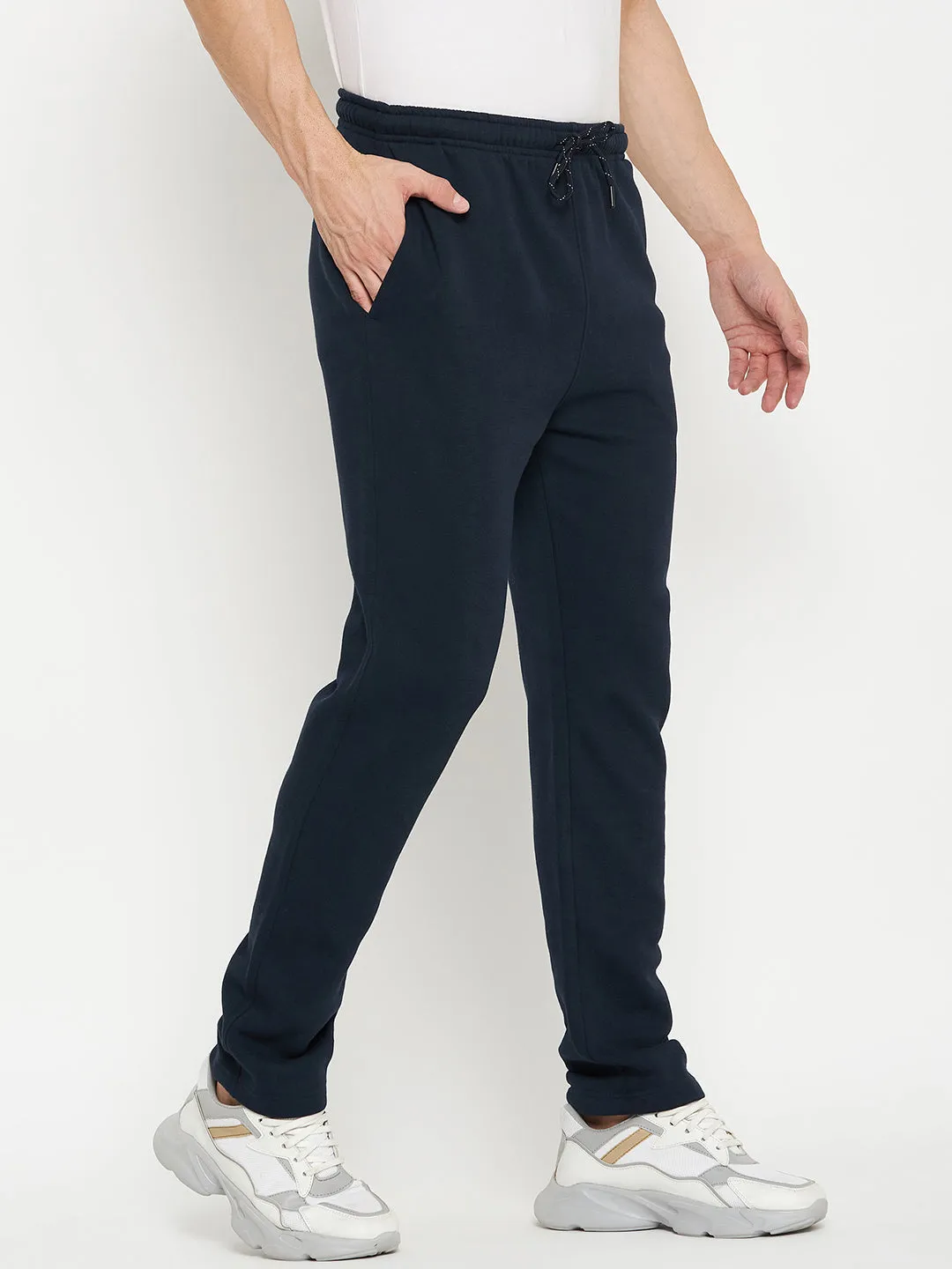 Solid Navy Full Length Track Pant for Men