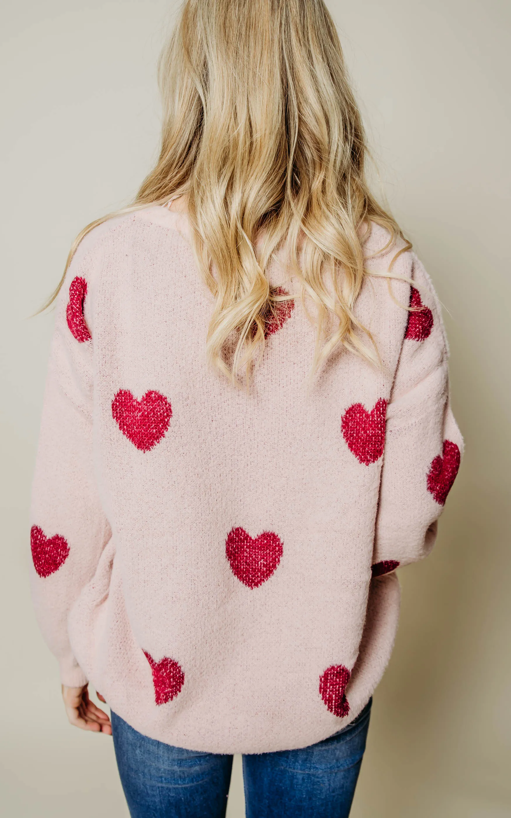 SUPER SOFT BABY PINK HEART SWEATER - Final Sale