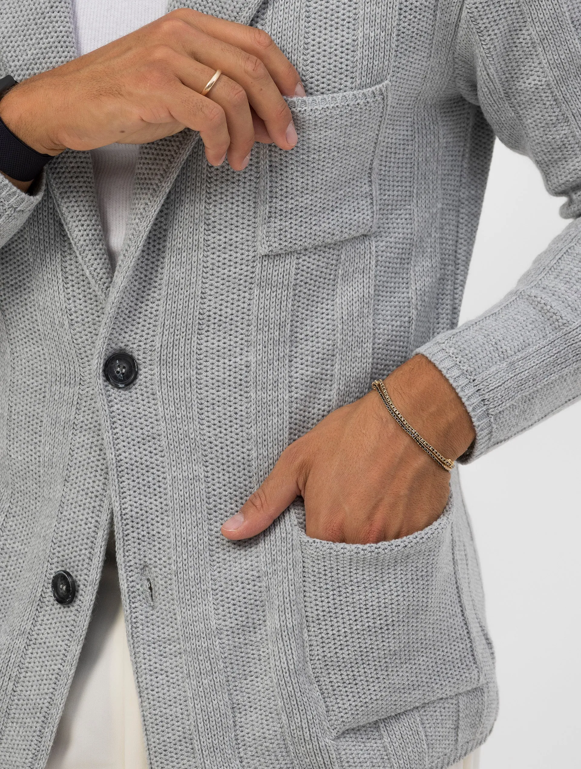 TAKAO KNITTED BLAZER IN LIGHT GREY