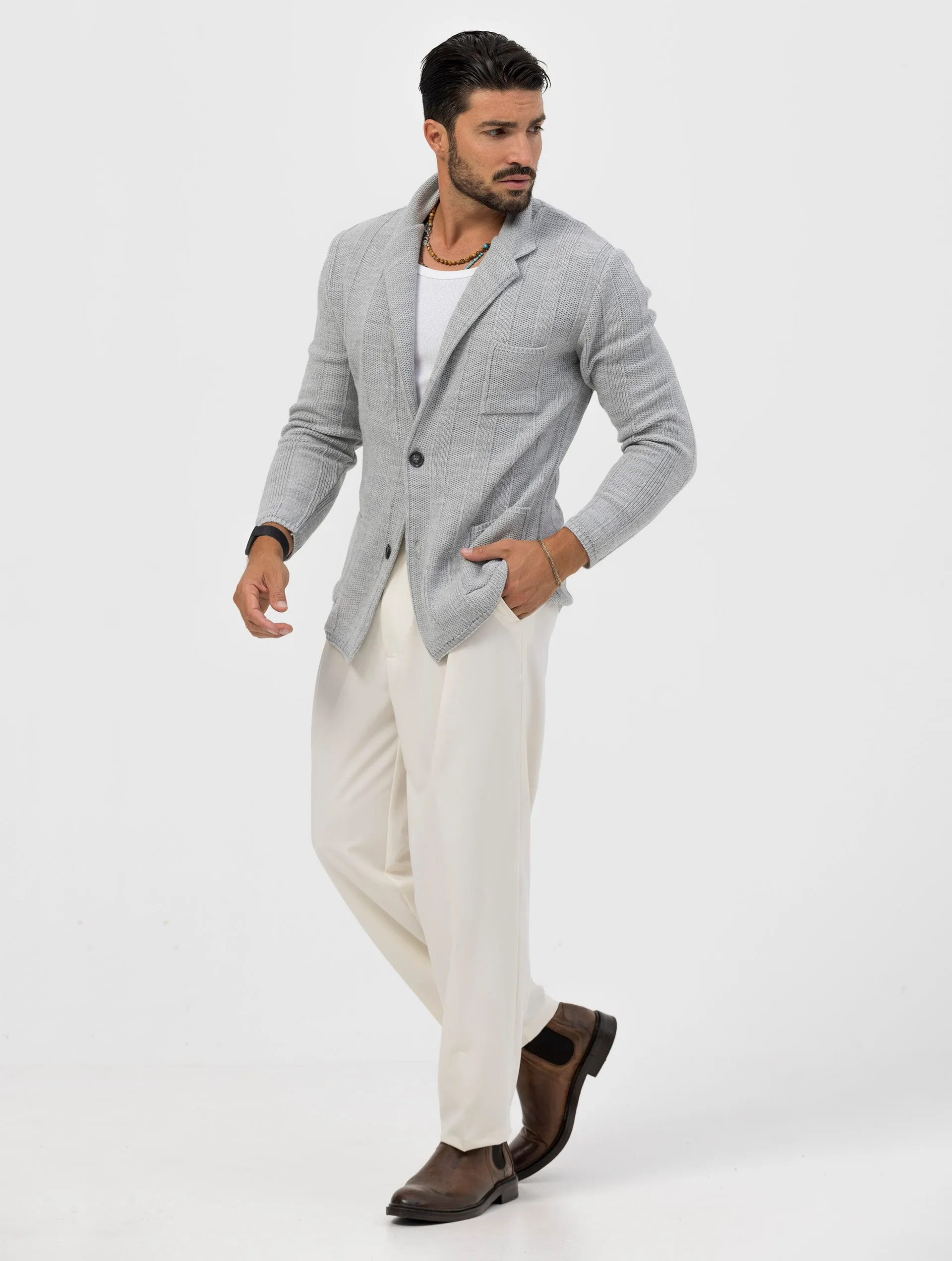 TAKAO KNITTED BLAZER IN LIGHT GREY