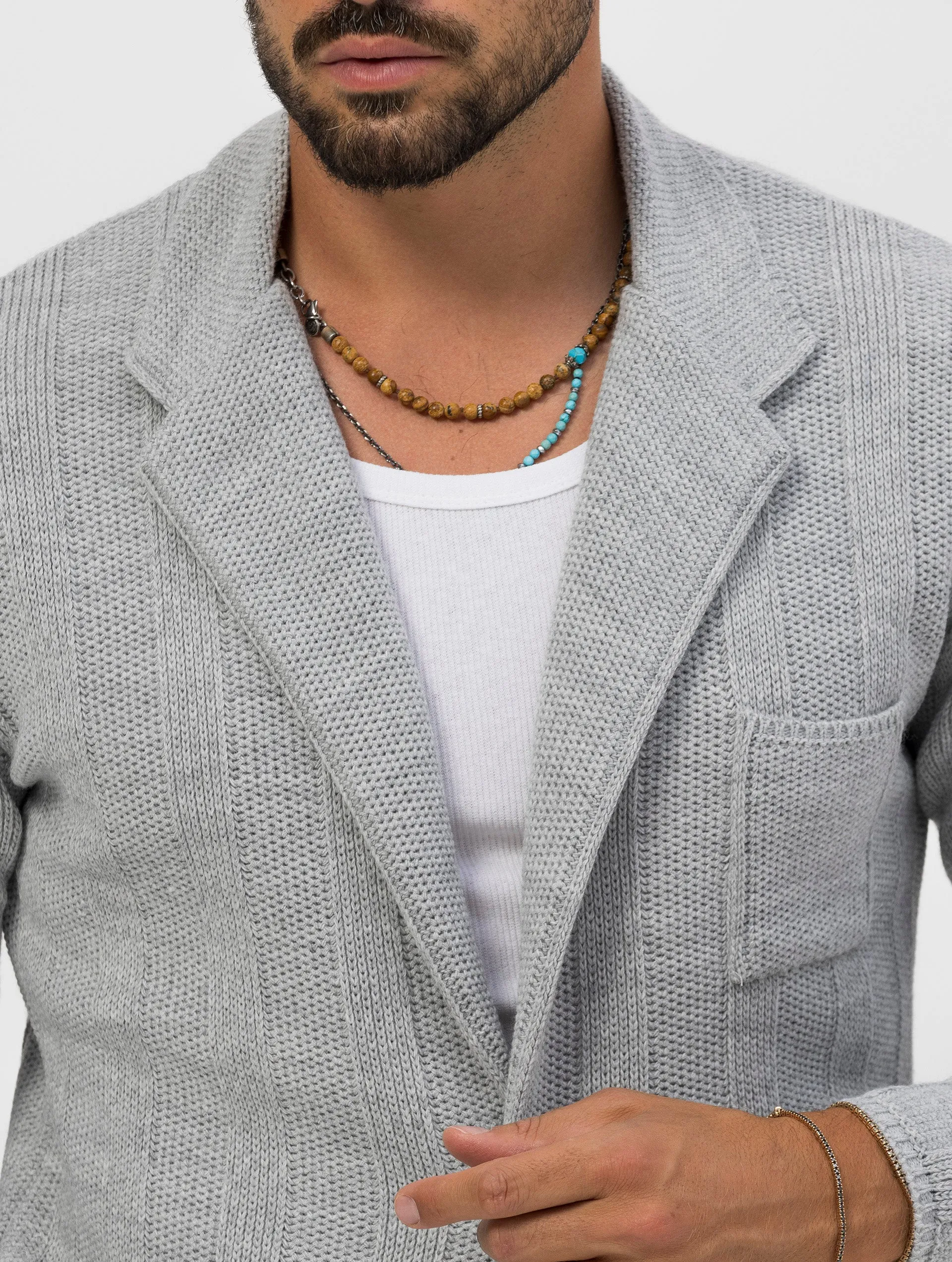 TAKAO KNITTED BLAZER IN LIGHT GREY