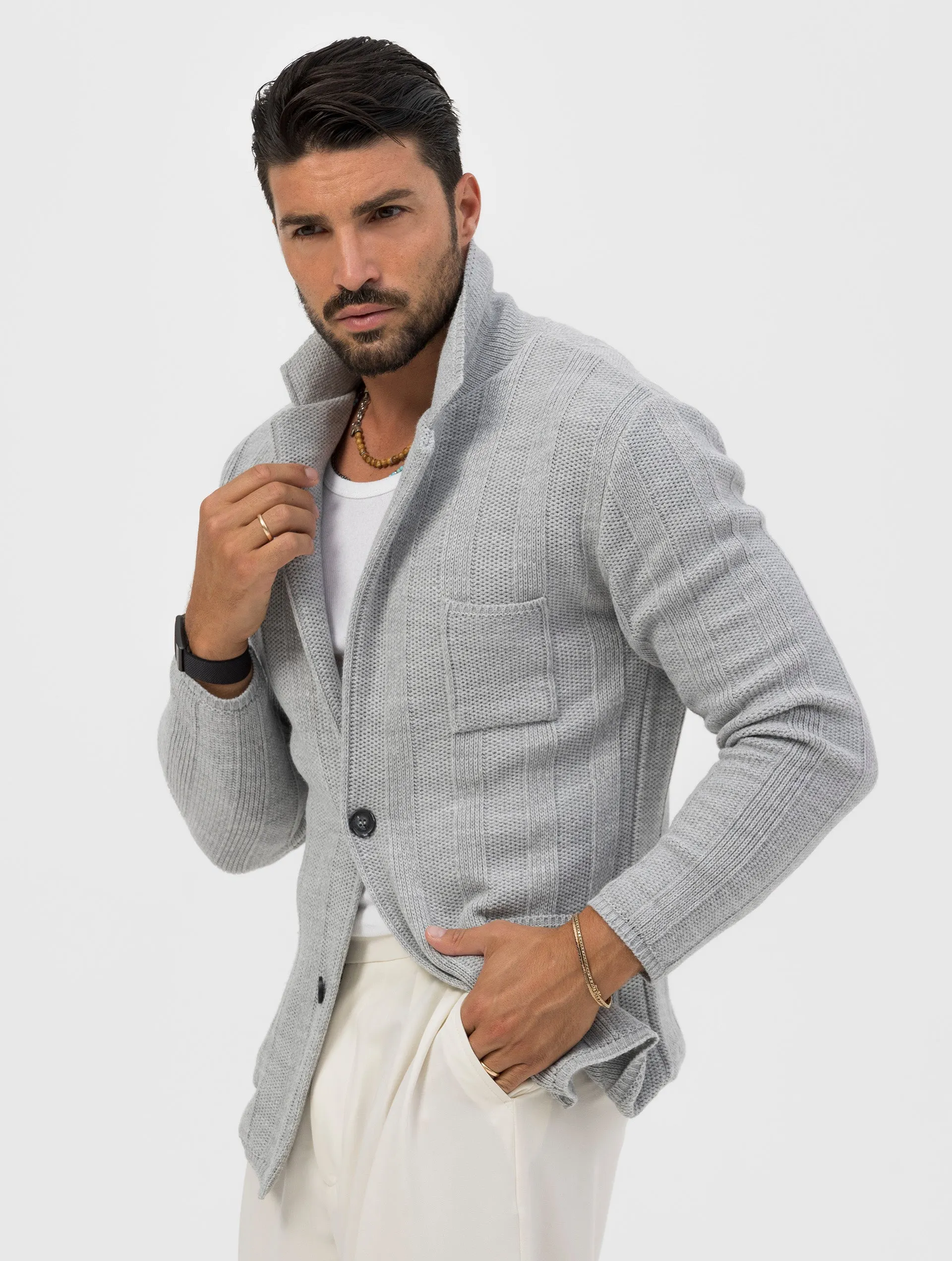 TAKAO KNITTED BLAZER IN LIGHT GREY