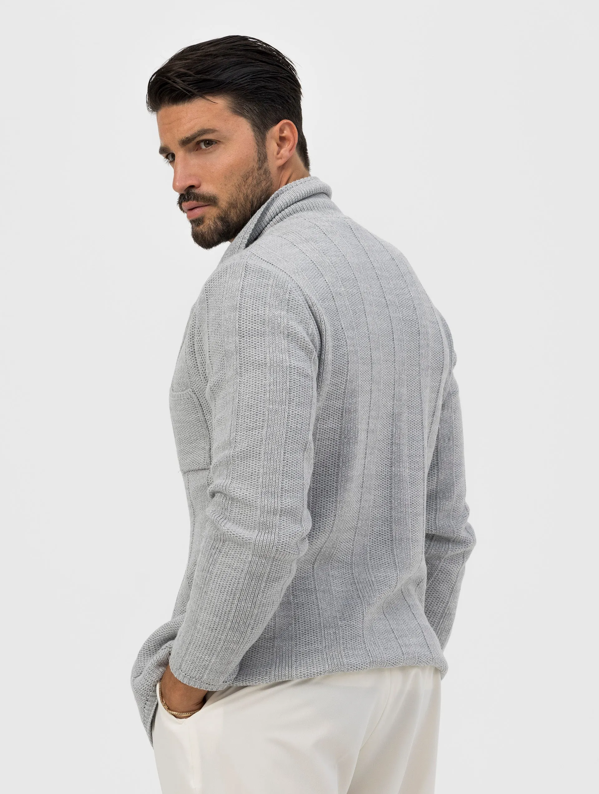 TAKAO KNITTED BLAZER IN LIGHT GREY