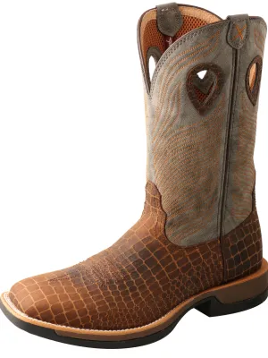 TWISTED X MEN'S (MXW0003) 12" TECH X SQUARE TOE- BROWN LEATHER GATOR PRINT W/ GREY TOP