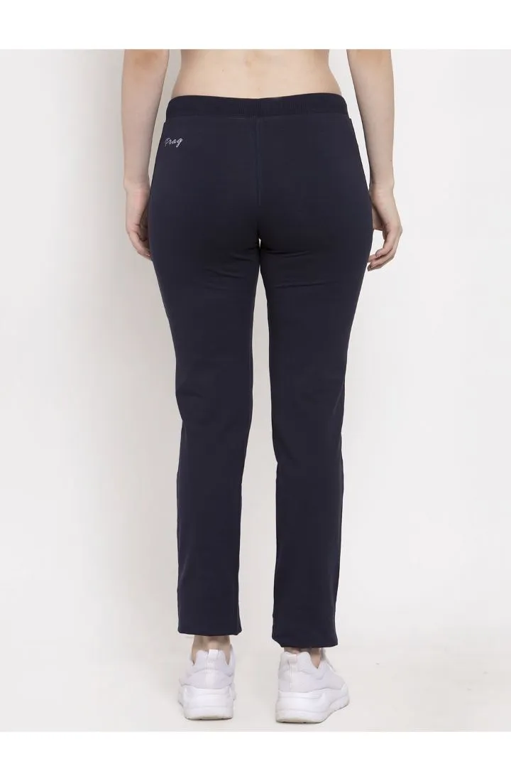 Women Navy Solid Cotton Track Pant