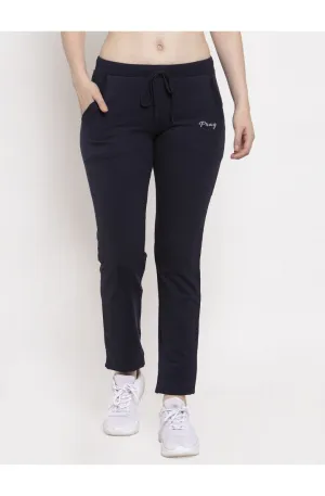 Women Navy Solid Cotton Track Pant