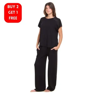 Women summer pajama set Black Lace shirt   Pants